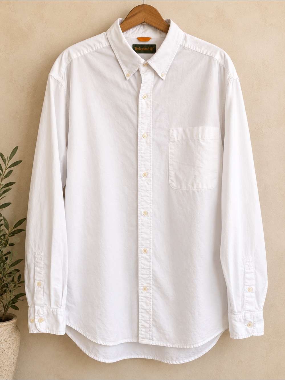 Y2K Timberland Men’s White 100% Cotton Oxford Button Down Shirt Size XL Classic